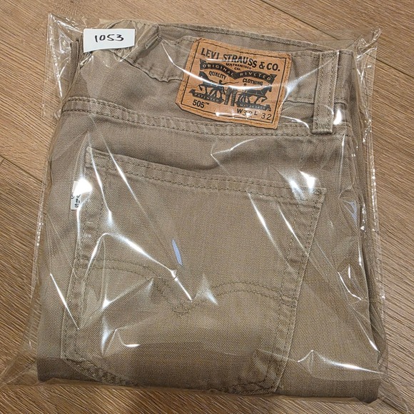 Levis 505 Jeans Mens 32x32 Tan Khaki Regular Fit Straight Leg White Tab - Picture 14 of 14